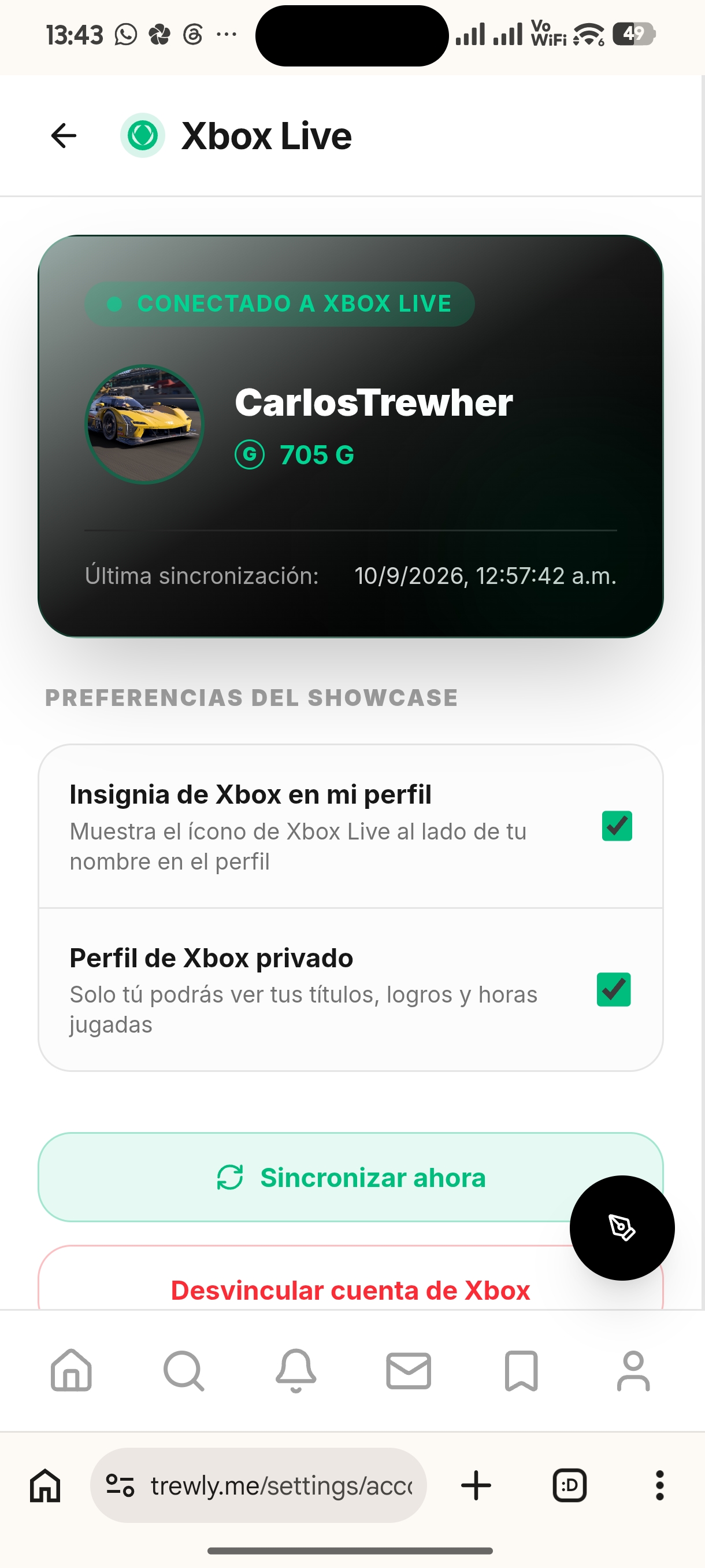 Integración de Xbox Live: Showcase de perfil, seguimiento de logros y catálogo gamer