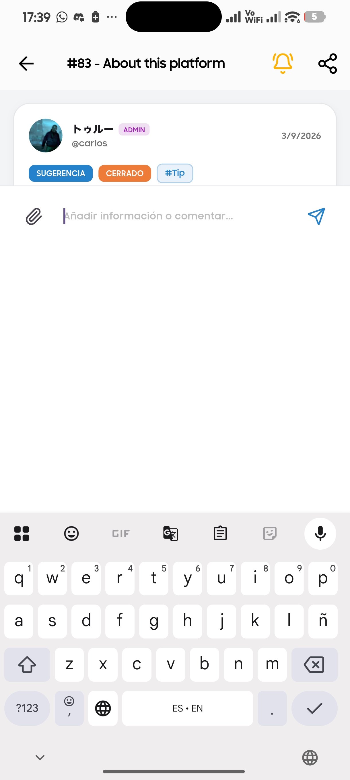 Input en comentarios se eleva muchísimo